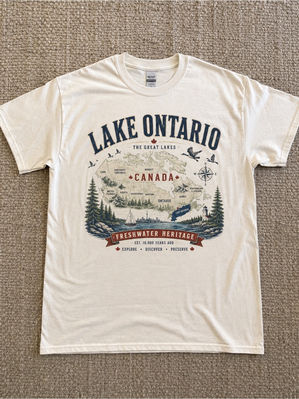 Lake Ontario Retro Graphic Tee Great Lakes Nature Souvenir Shirt